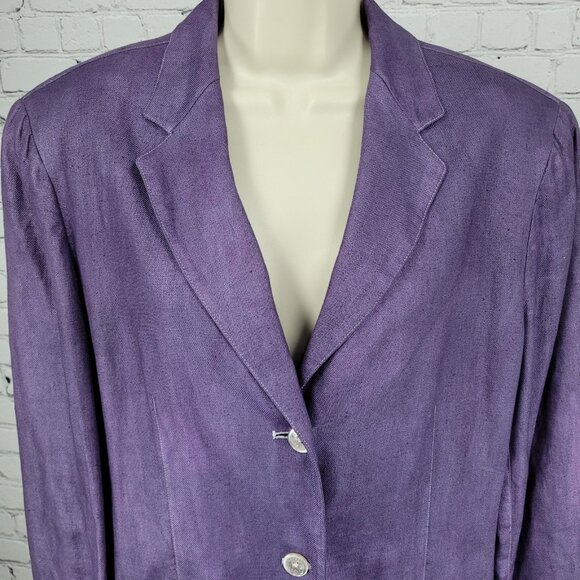 Lauren Ralph Lauren Purple Linen Buttoned Lined Notch Blazer Jacket Size 14 - Picture 8 of 16